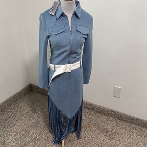 💕 NWT Oyrosy Fringe Faux Suede Dress